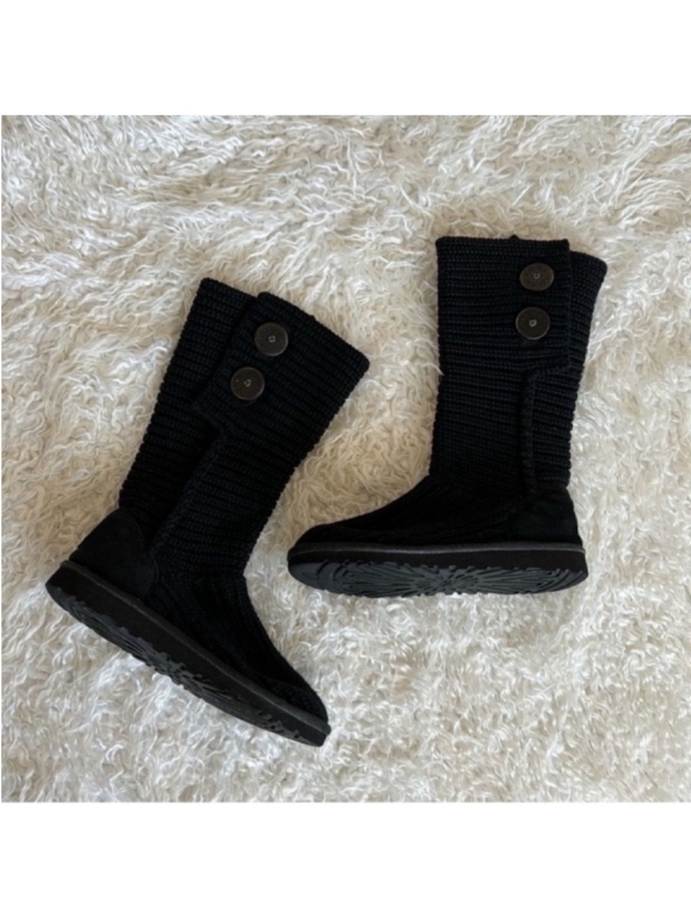 Ugg Cardy Black Knit Suede Leather Tall Boots Sz 6 Women’s 4(Big Girl)